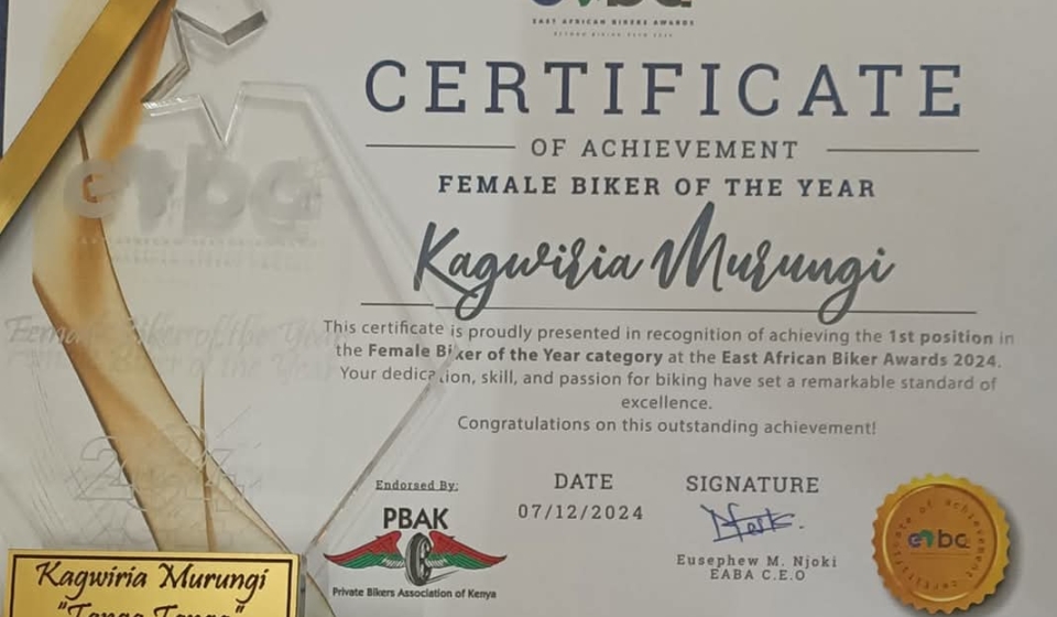 Kagwiria Murungi East Africa female biker of the year 2024